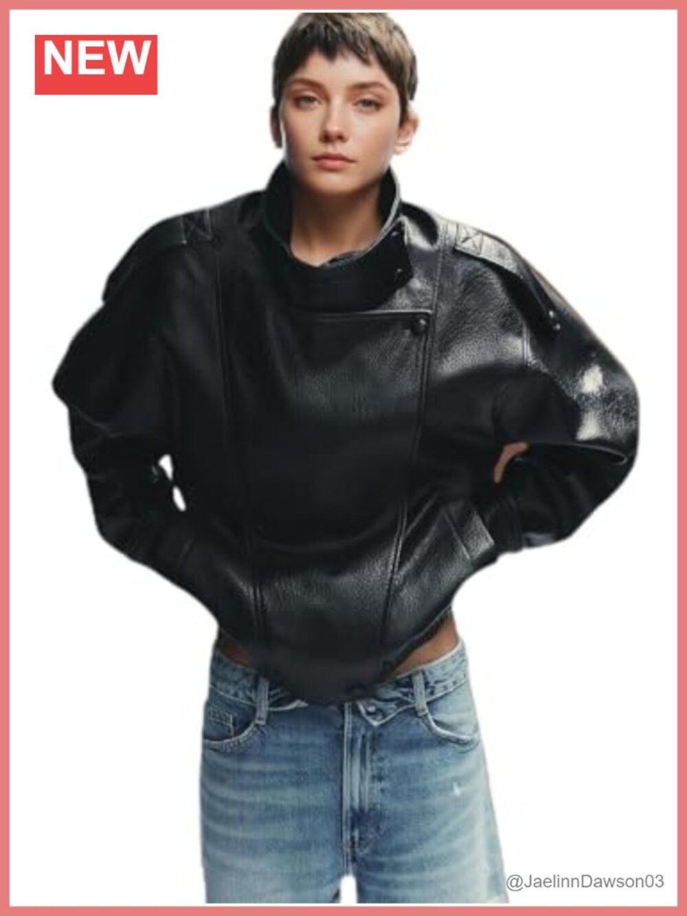 Oversized Faux Leather Moto Jacket Asymmetrical Zip Womens Outerwear